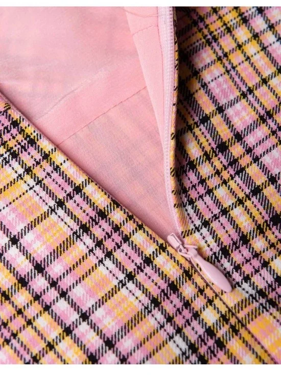 Carolina Herrera Pink Plaid A-Line Dress Silk Lined US 10 UK 14 IT 46 - Picture 4 of 6